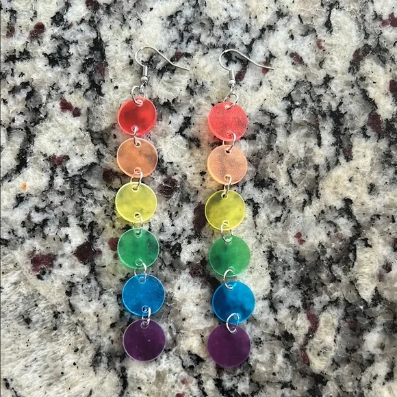 New Rainbow Circle Dangle Earrings - Picture 1 of 4